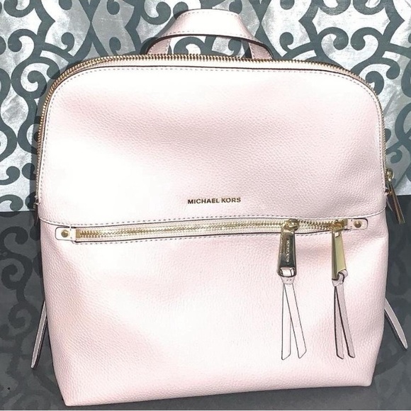 Michael Kors Rhea Slim Backpack - Blush Pink with Gold Hardware - Picture 2 of 7
